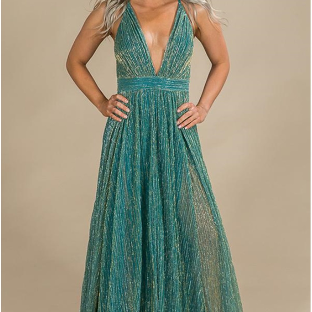 Teal and Gold Shimmery Maxi Dress